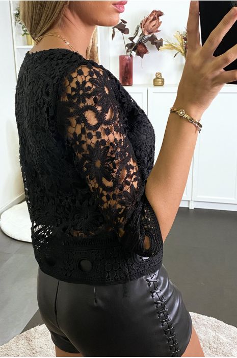Top noir doublé à crochet , dessous plus court. - 4