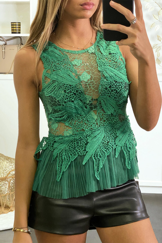 Green lace top with pleated tulle - 1