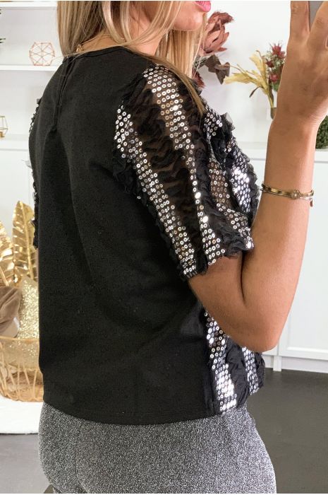 Haut noir avec paillette argenté et motif en résille - 4