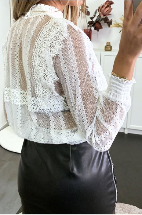 Blouse en dentelle blanche avec bandes en dentelle brodé - 7