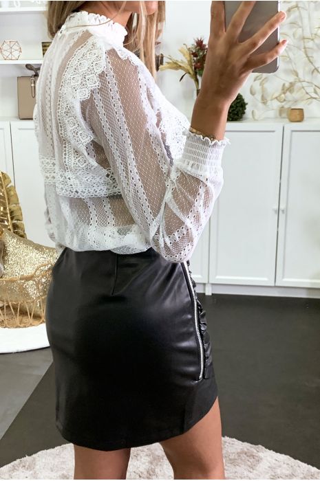 Blouse en dentelle blanche avec bandes en dentelle brodé - 8