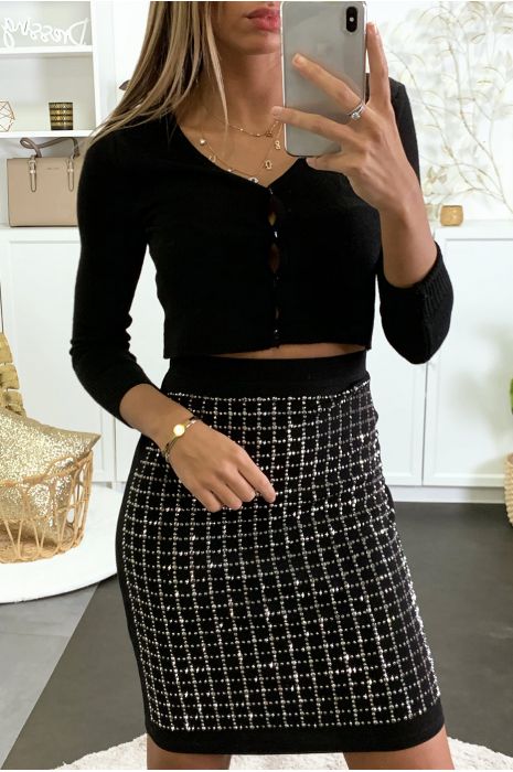 Mini jupe noir ornée de strass - 2