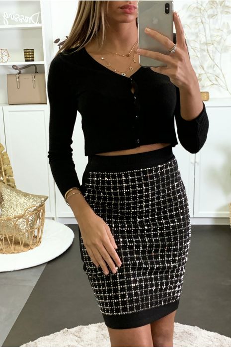 Mini jupe noir ornée de strass - 3