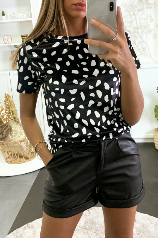 T-shirt en velours noir et blanc motif léopard - 1
