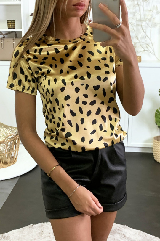 T-shirt en velours doré et noir motif léopard - 3