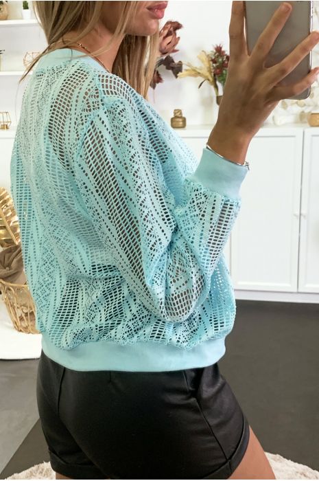 Veste en dentelle verte avec fermeture à l'avant - 3