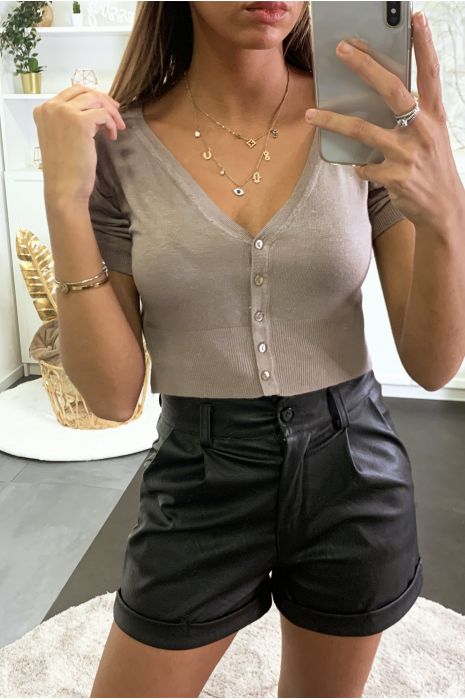 Mini gilet taupe manches courte et froncée - 2