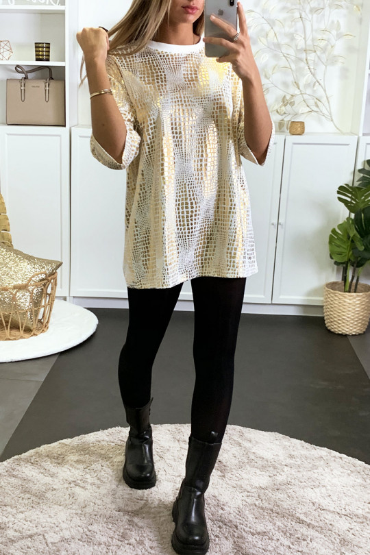 Over size white and gold tunic ideal for party - 2