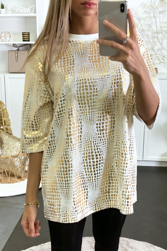 Over size white and gold tunic ideal for party - 3