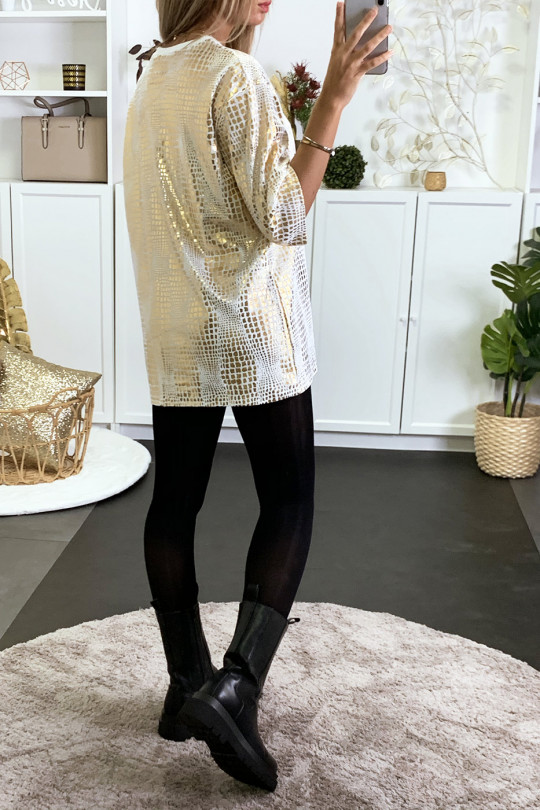 Over size white and gold tunic ideal for party - 4
