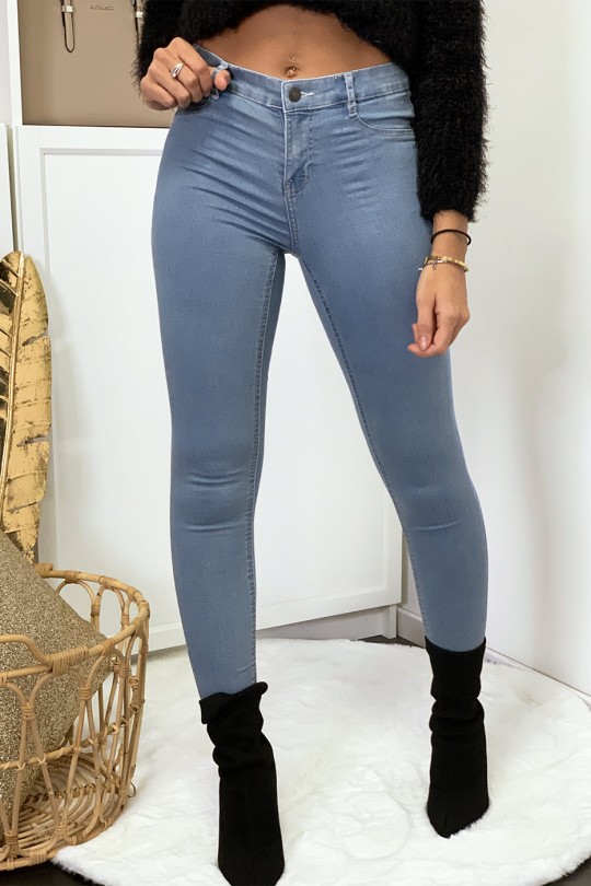 Lichtblauwe slimfit jeans met achterzakken - 3