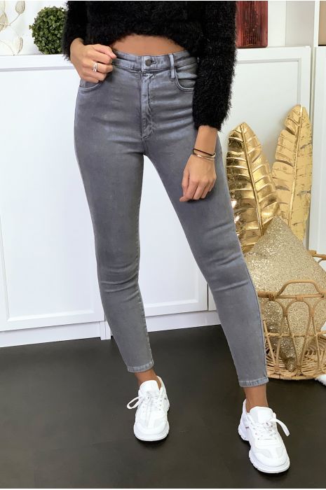 Gray jeans in very stretchy high waist with pockets - 2