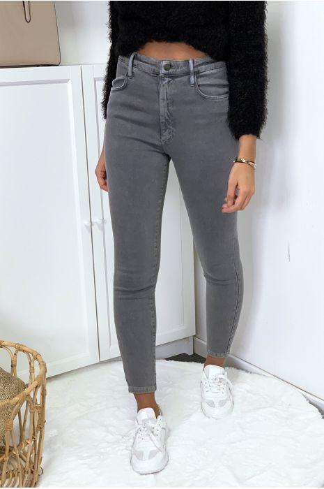 Grijze jeans in zeer rekbare hoge taille met steekzakken - 3