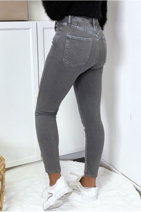 Grijze jeans in zeer rekbare hoge taille met steekzakken - 6