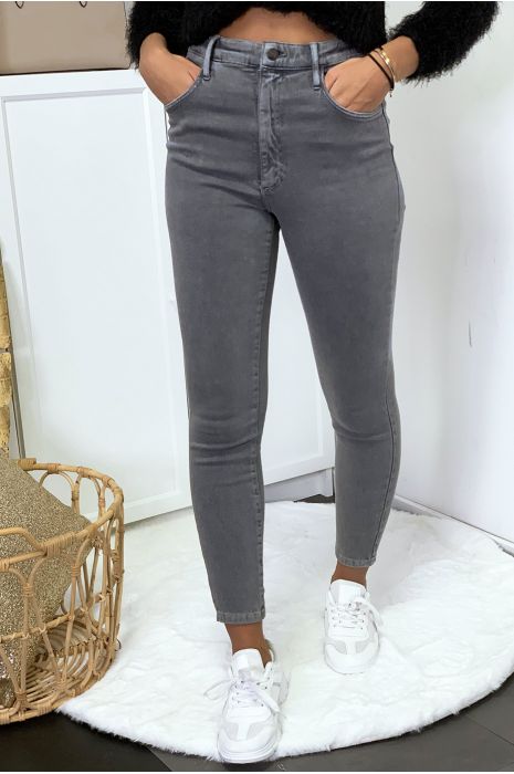 Gray jeans in very stretchy high waist with pockets - 7