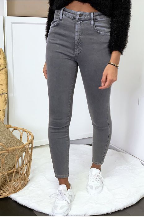 Gray jeans in very stretchy high waist with pockets - 8