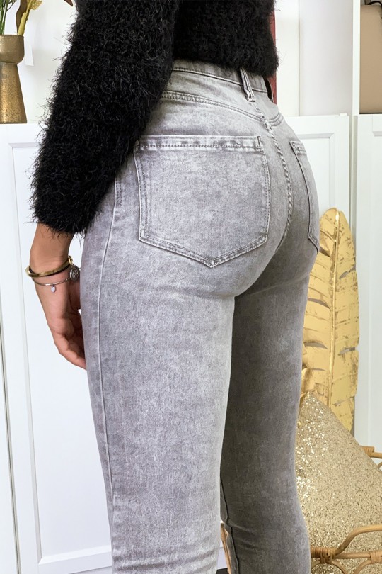 Jeans gris en taille haute extensible avec poches - 5