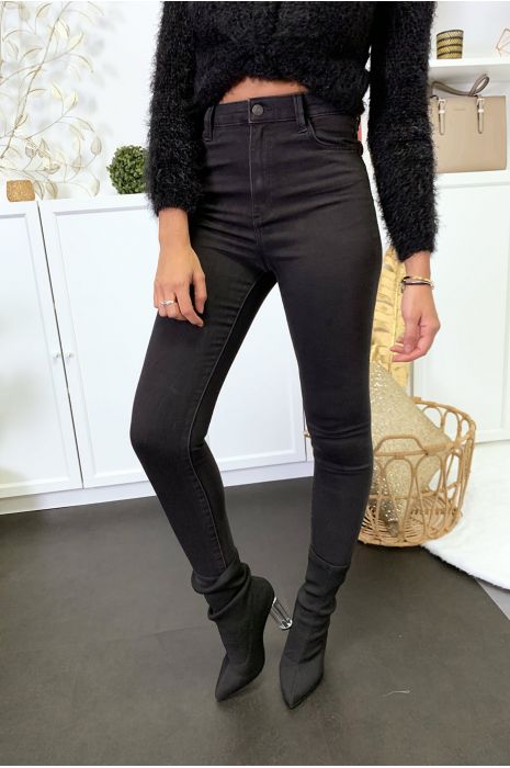 Jeans noir en taille haute extensible avec poches - 1