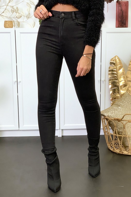 Jeans noir en taille haute extensible avec poches - 6