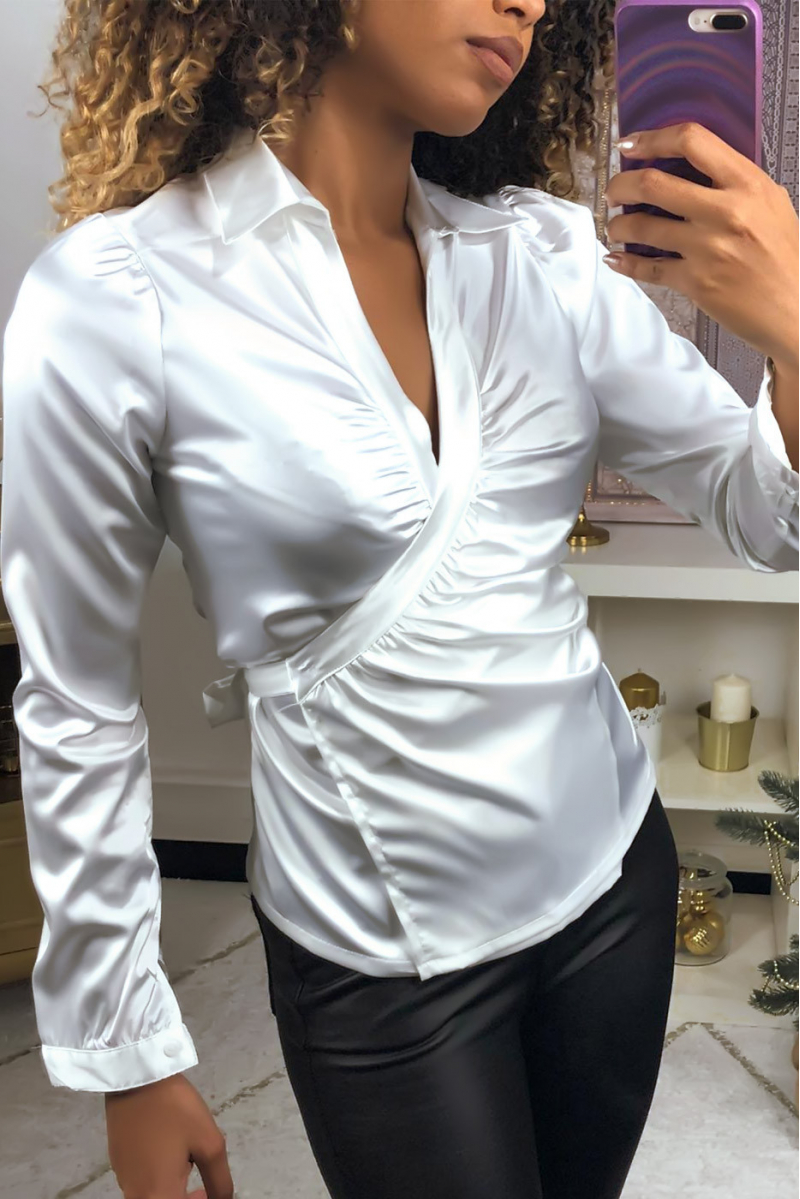 White satin wrap-style blouse. F21 - 2