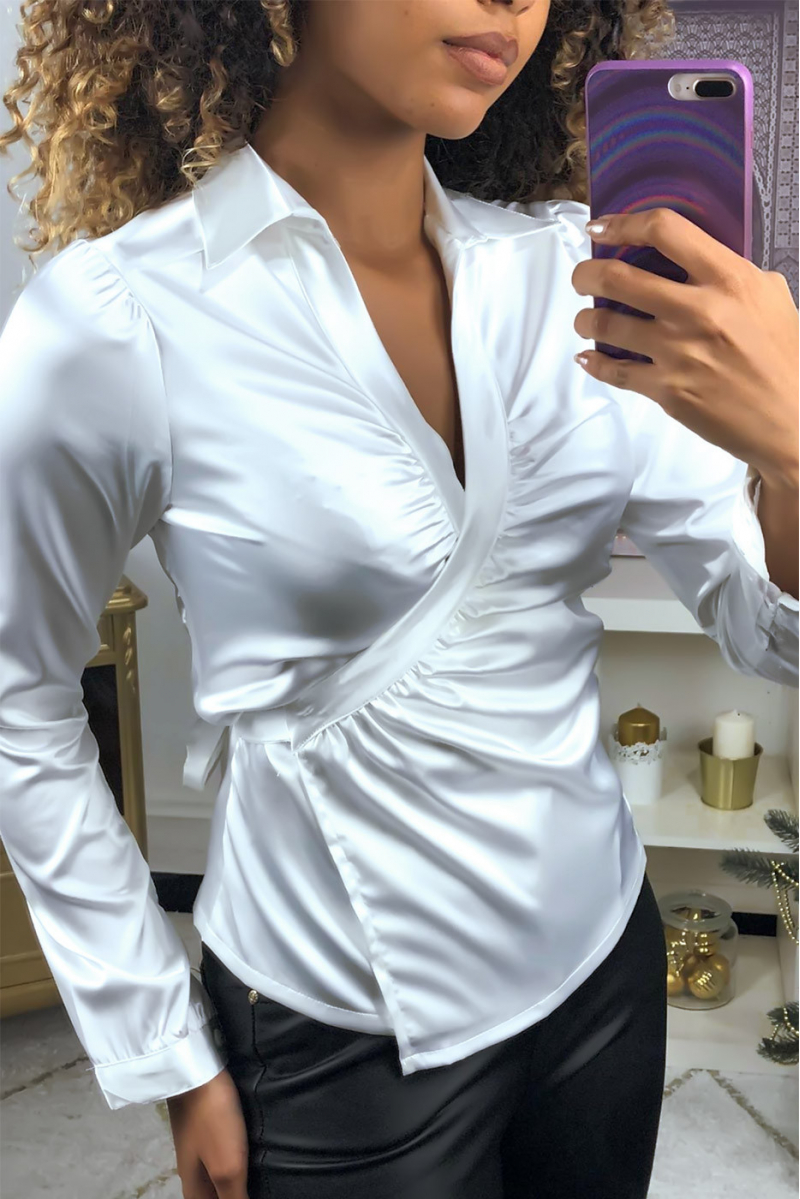 White satin wrap-style blouse. F21 - 3