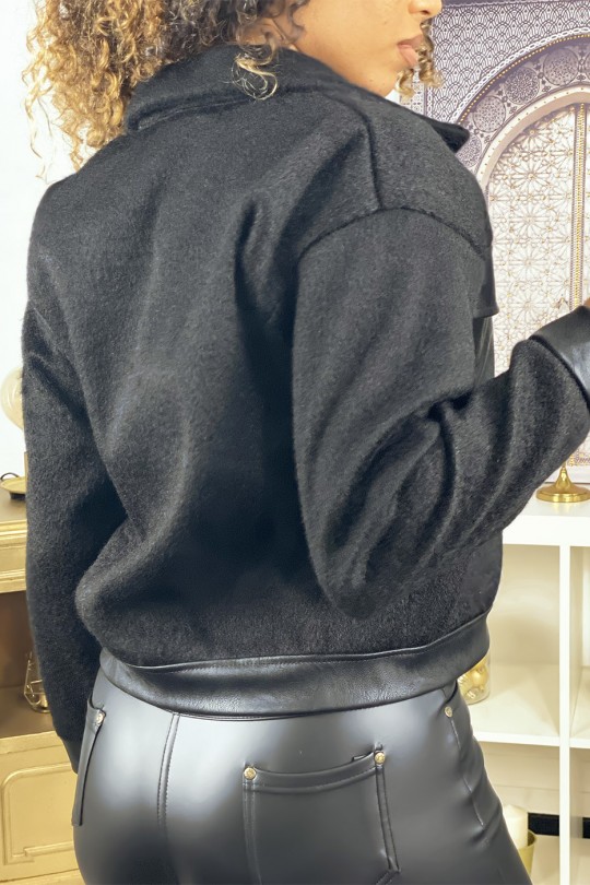 Veste noire avec poches et contours en simili - 3