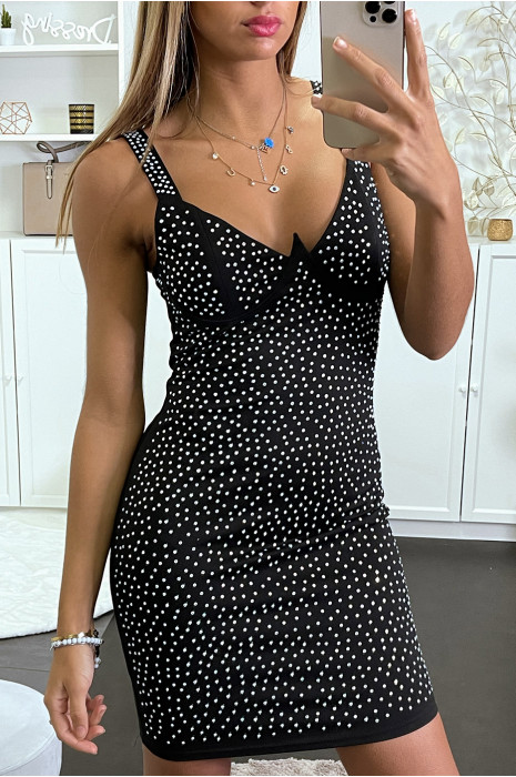 Black evening dress with rhinestones - 10