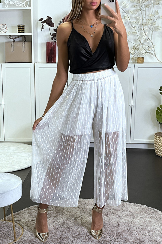 White tulle pants with dotted pattern with short lining - 1