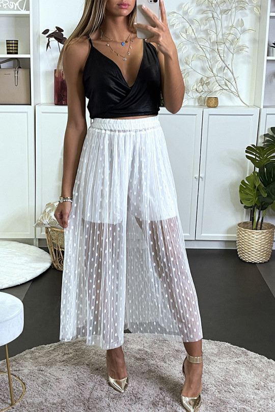 White tulle pants with dotted pattern with short lining - 2