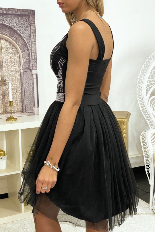 Black dress with rhinestones and flared tulle - 6