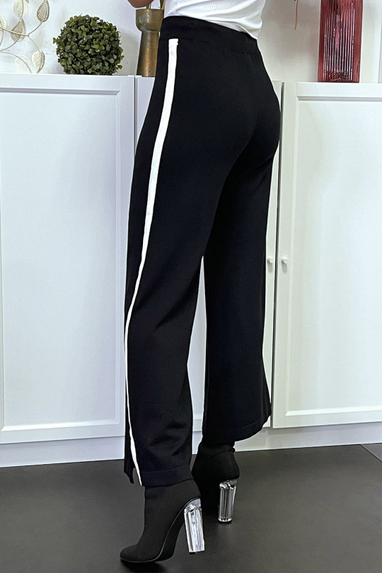 Black fluid palazzo pants with white band - 1