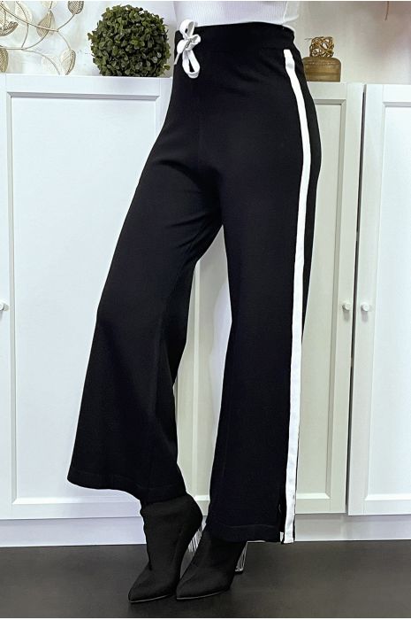 Black fluid palazzo pants with white band - 2