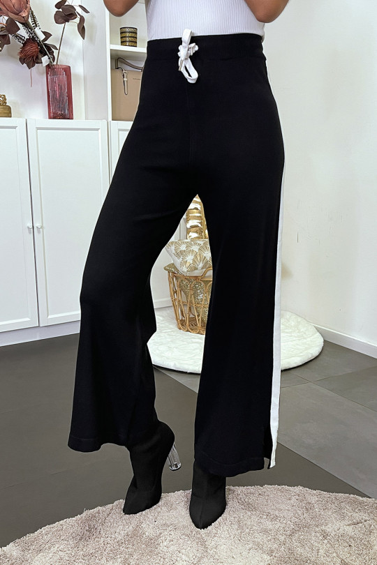 Black fluid palazzo pants with white band - 6