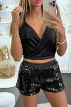black sequined mini party shorts