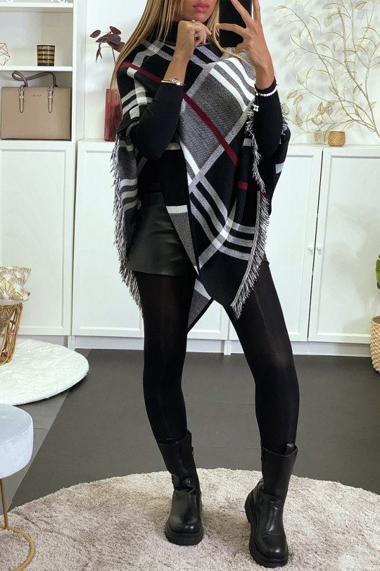 Zwart witte poncho met franje - 3