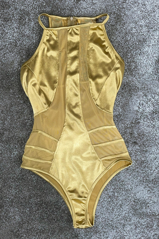 Gold satin and semi-transparent bodysuit - 1