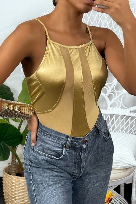Gold satin and semi-transparent bodysuit - 2