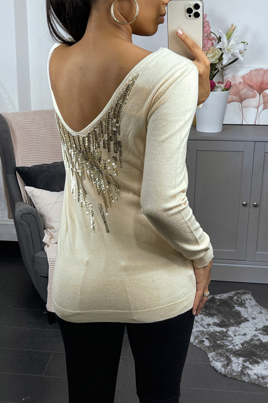 Beige viscose sweater with sequin pattern on the back - 1