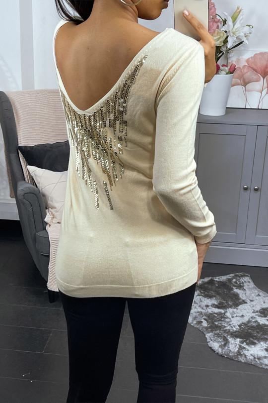 Beige viscose sweater with sequin pattern on the back - 2