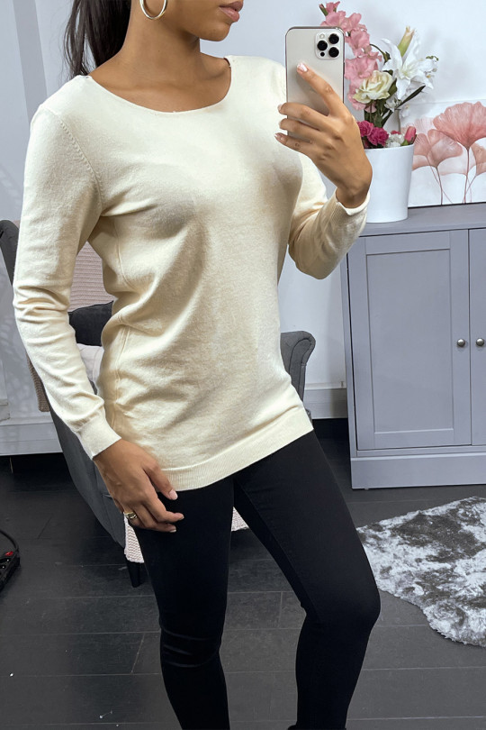 Beige viscose sweater with sequin pattern on the back - 3
