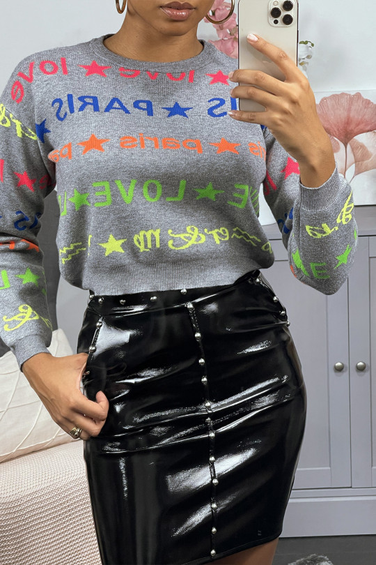 Gray viscose sweater with fluorescent writing - 3
