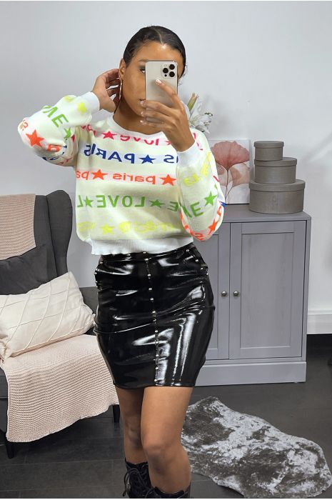 White viscose sweater with fluorescent writing - 3