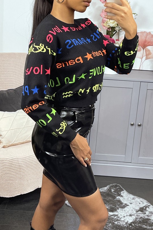 Black viscose sweater with fluorescent writing - 3