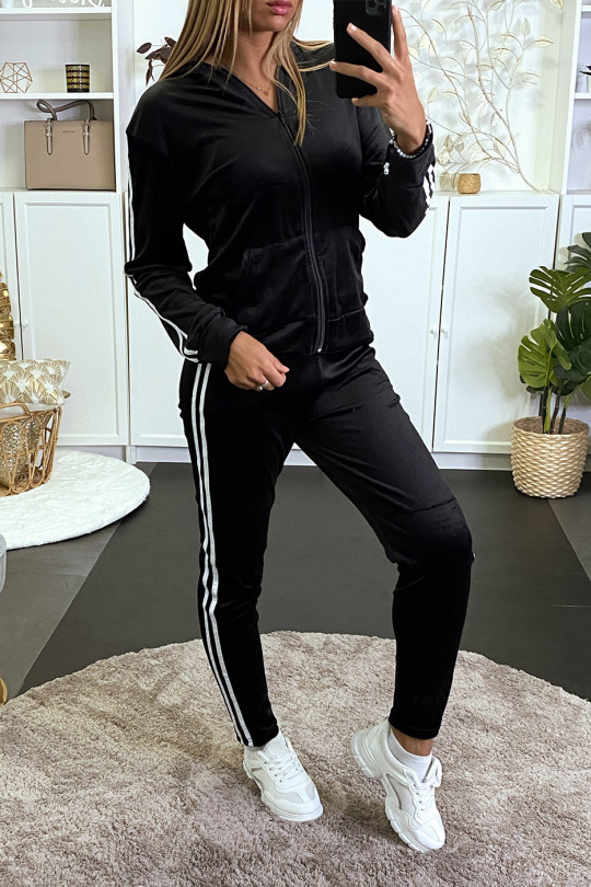 Ensemble jogging noir  avec bande sur les cotés - 2