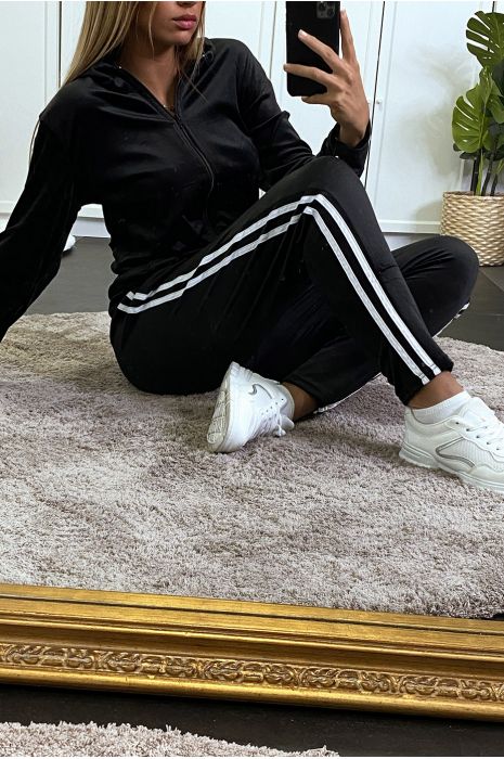 Ensemble jogging noir  avec bande sur les cotés - 5