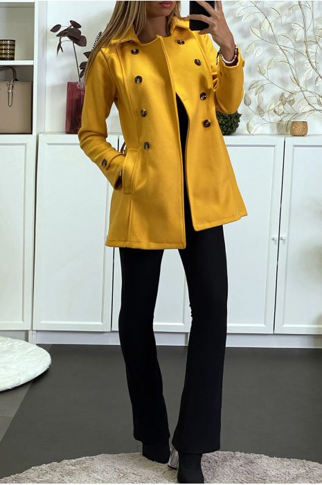 Manteau moutarde avec poches et boutons - 2