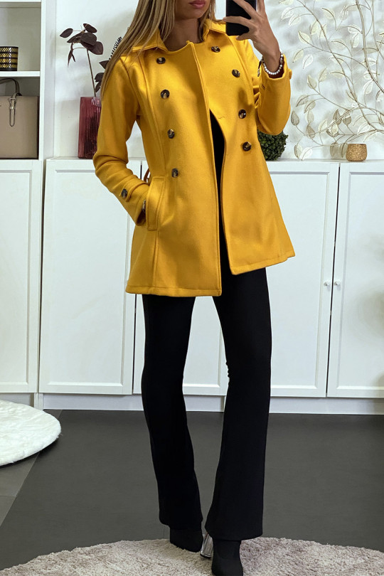 Manteau moutarde avec poches et boutons - 2