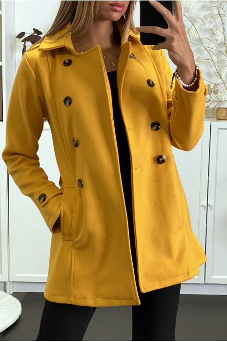 Manteau moutarde avec poches et boutons - 3