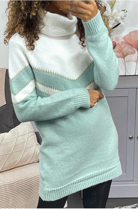 Robe pull vert d'eau duveteux à col roulé - 3