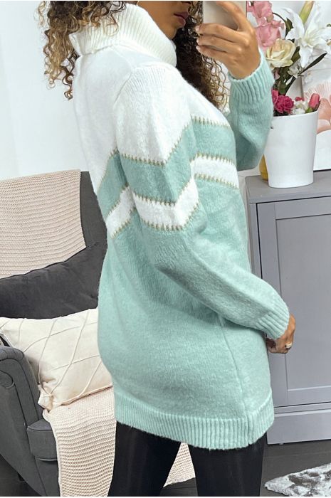 Robe pull vert d'eau duveteux à col roulé - 4